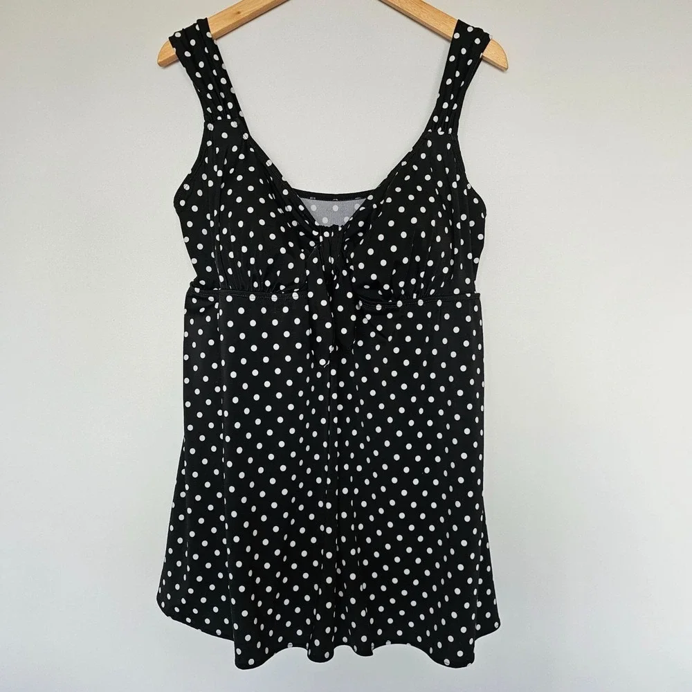 Great Lengths Black White‎ Polka Dot Swimdress Size 22W Tie Front Bathing Suit